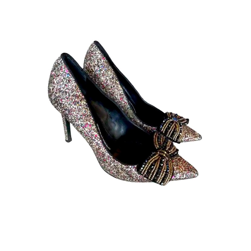 Sam Edelman Harriet glitter beading bow heels 7 Homecoming sorority rush